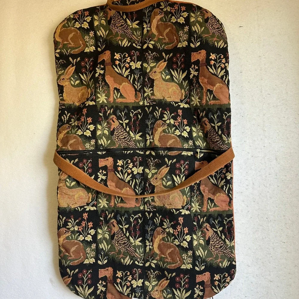 Vintage Tapestry Garment Bag Hunting Dog Rabbit Pheasant Travel Suit Bag Talon